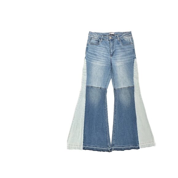 SO Flare Raw Hem Women's size 13 Panels Blue Denim Jeans - Picture 1 of 5